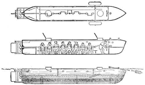 A 1900 drawing of the submarine H.L. Hunley